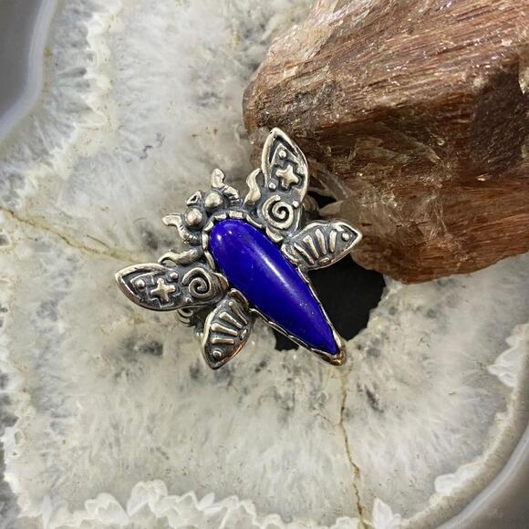 Carolyn Pollack Southwestern Style Sterling Lapis Dragonfly Ring S 9.25 & 10.25 - Picture 2 of 10
